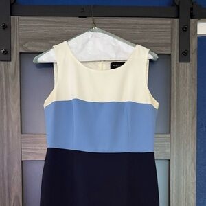 Black Label Sheath Dress Cream and Blue Sleeveless